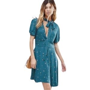 FREE PEOPLE Fit n Flare Tie Neck Boho Dress